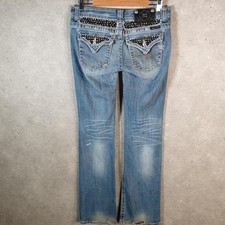 Vintage Miss Me Bootcut Flared Y2K Jeans Womens W29 Blue Embroidered