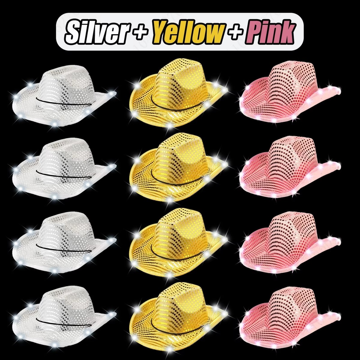 LED Cowboy Hats Bulk Light Up Cowgirl Party Hats Heart 