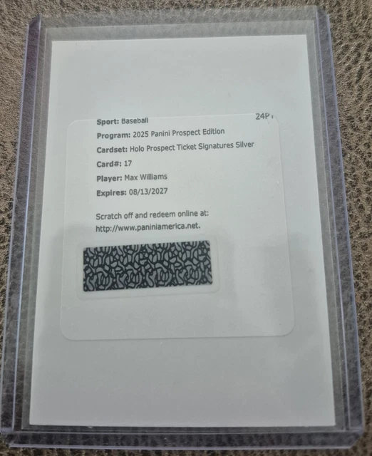 🔥2025 Panini Prospect Silver Holo Auto MAX WILLIAMS! Miami Marlins Redemption💎