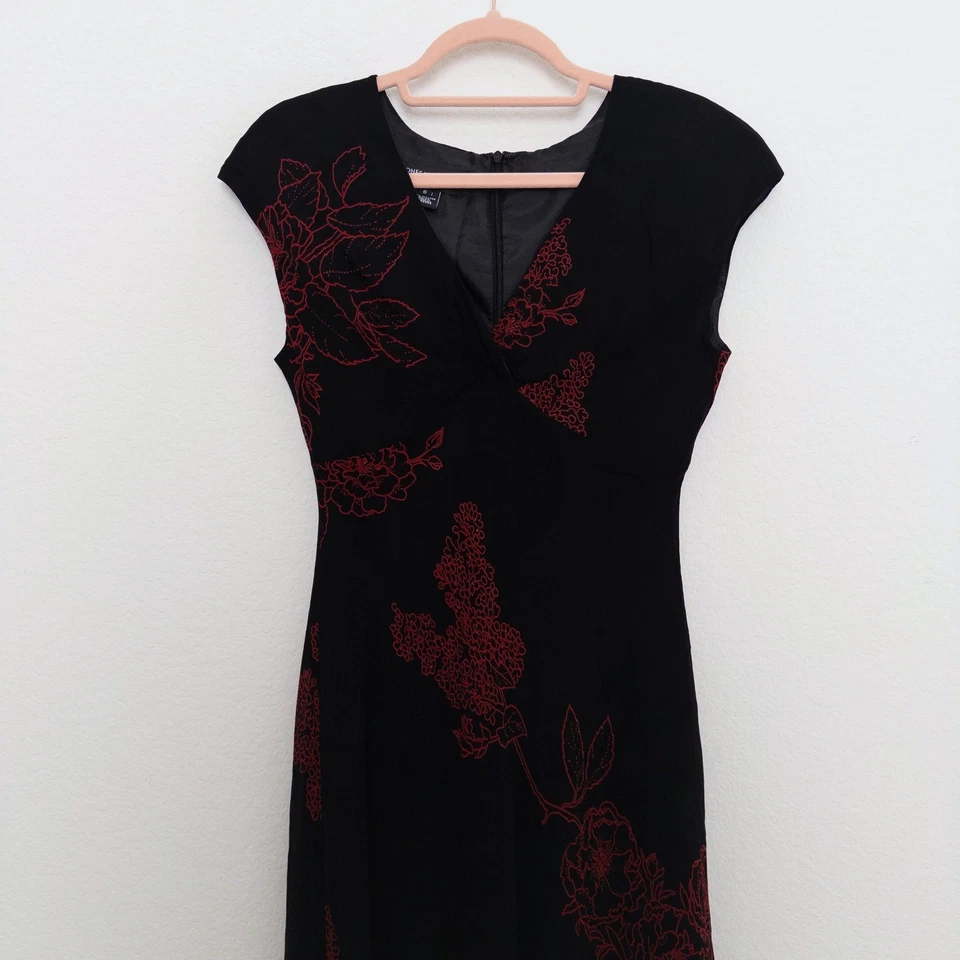 VTG Jones New York Womens Dress Size 6 Black Red Floral Midi Witchy Whimsigoth - Image 3 of 4