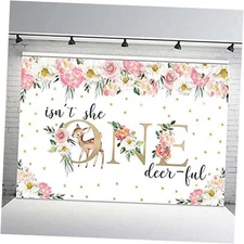  Deer Girl 1st First Birthday Backdrop Pink Floral Gold Confetti Isn't 7x5ft