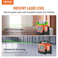 VEVOR 360° Green Laser Level 2000ft, Self-Leveling w/ Remote Control