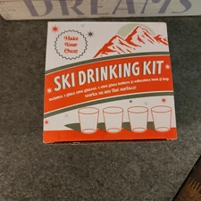 Ski Drinking Kit 4 Shot Glasses W Cardboard Holder And 4 Adhesive Pads