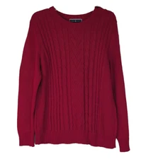 Karen Scott Women's L Red Cable Knit Pullover Sweater Button Detail