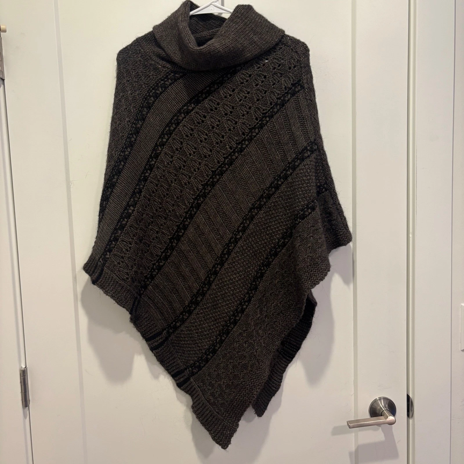 Lineamaglia Italy Wool Alpaca Knit Poncho Sweater Boho Brown Stripe Mountain OS