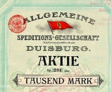 Allgemeine Speditions-Gesellschaft Duisburg Gr&uuml;nderaktie 1910 Rhenania Wincanton