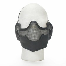 Airsoft Half Face Mark Metal Mesh with Ear Protection Black Paintball BBTac