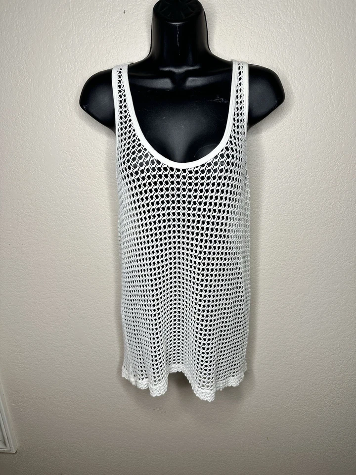 Hard Tail Womens Mesh Fishnet Racerback Tank Top Tunic White Y2k Edgy Punk  Sz S - Image 2 of 4