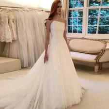Elegant Mermaid Wedding Dresses Strapless Tulle A-line Bridal Gowns Court Train