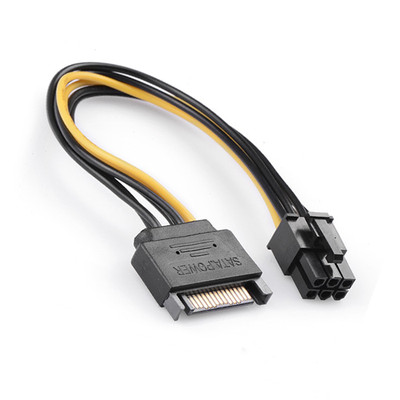 8'' Inch 15-pin SATA Male to 6-pin PCI-E PCI Express 18AWG Power Adapter Cable 