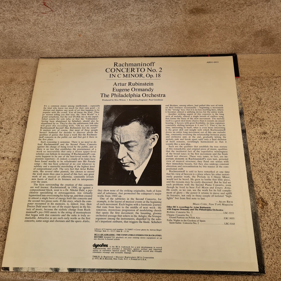 LP / Artur Rubinstein- Rachmaninoff- Ormandy - Piano concerto n°2  (1973) - Photo 2/4