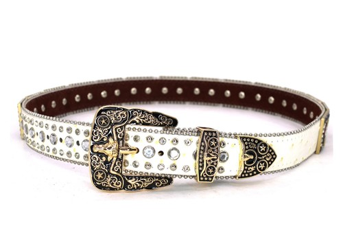 West Star Texas Western Belt Red Rhinestones Longhorn Horse Cowboy Pant 30 34 38 - Picture 33 of 35