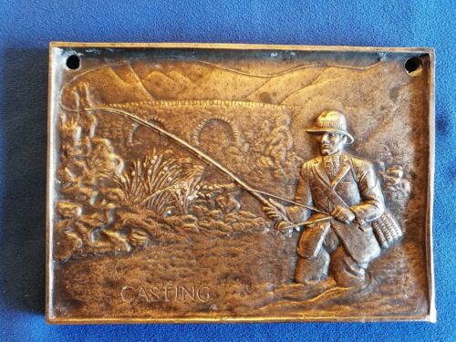 Vintage Bronze Wall Plaque Fishing Scene 'CASTING'. - Picture 1 of 11