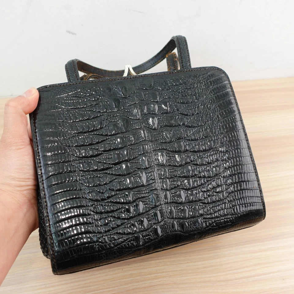 Bolso Vintage Crocodile Broche Bloqueo Caimán S Negro Hornback Retro Años 50 Asa Superior Foto 3 de 4