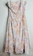 VTG 80'S FLORAL PRINT PASTEL SWEETHEART NECKLINE PRAIRIE COTTAGECORE DRESS S