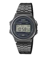 Casio Unisex Wristwatch A171WEGG-1ADF Stainless Steel Black Chrono Alarm LCD