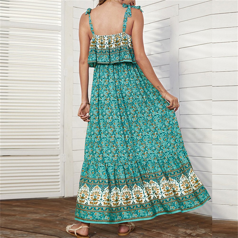 Women's Summer Beach Dress Sleeveless with Floral Print and V neckline