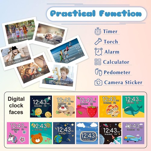 Kids Smart Watch, 15 Games Camera Alarm Video Music Player Pedometer Flashlight - Picture 4 of 7