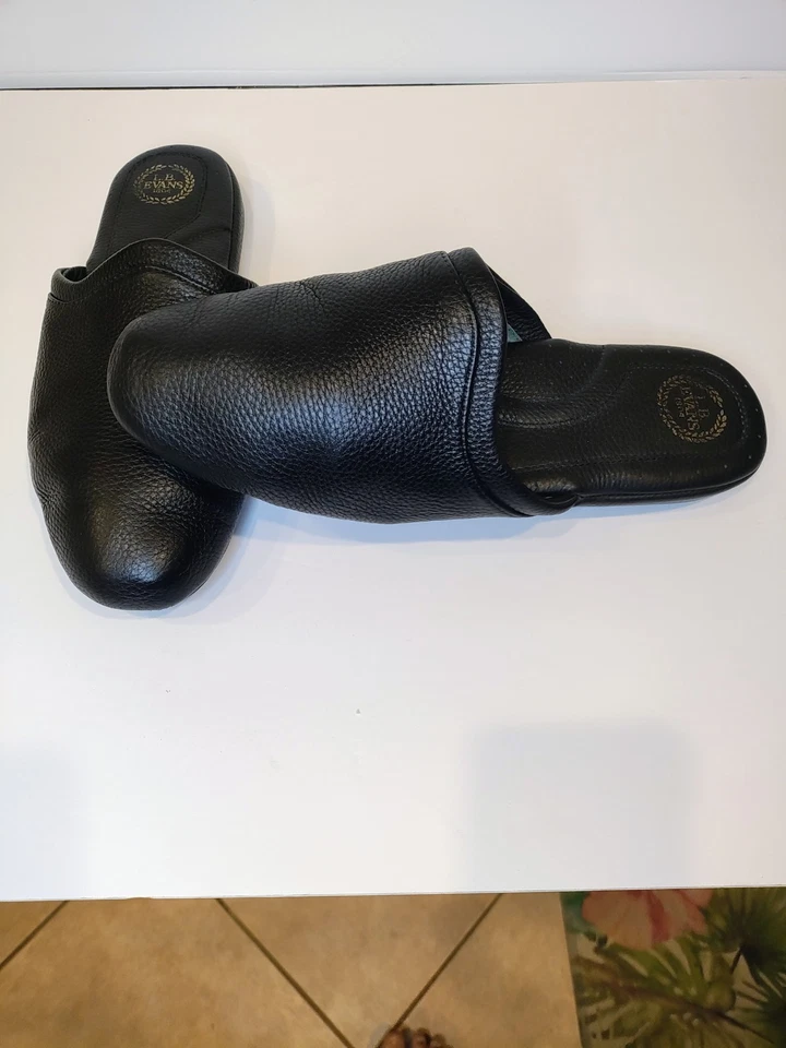 LB Evans Men's Black Size 13M Aristocrat Slippers Slip On All Leather Comfort - Image 3 of 4