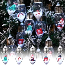 3 Pcs Christmas Snow Globe 6.6ft 10 LED String Light Clear Bulb Christmas Tre...