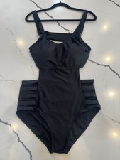 Women  s Black One Piece Swimsuit XL Side Cutout Strappy Hip Adjustable Straps