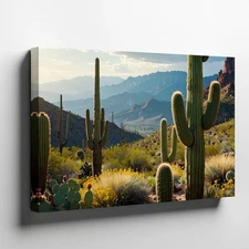 Wall Art Canvas a Realistic Desert Photograph Featuring Tall Saguaro Cacti