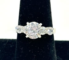 DIAMONIQUE CUBIC ZIRCONIA Sterling Silver 5 Stone Engagement Ring 1.5 Ct Size 8