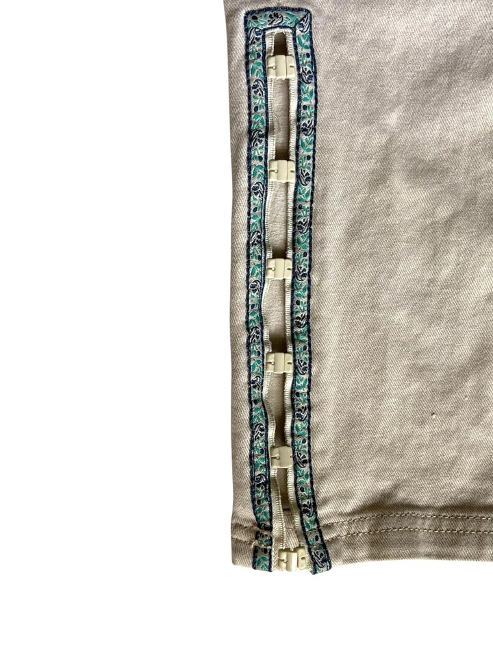 Vintage Y2K Womens Flare Capri Pants Size 14 Khaki Ribbon Trim 2000 Western Boho - Image 3 of 4