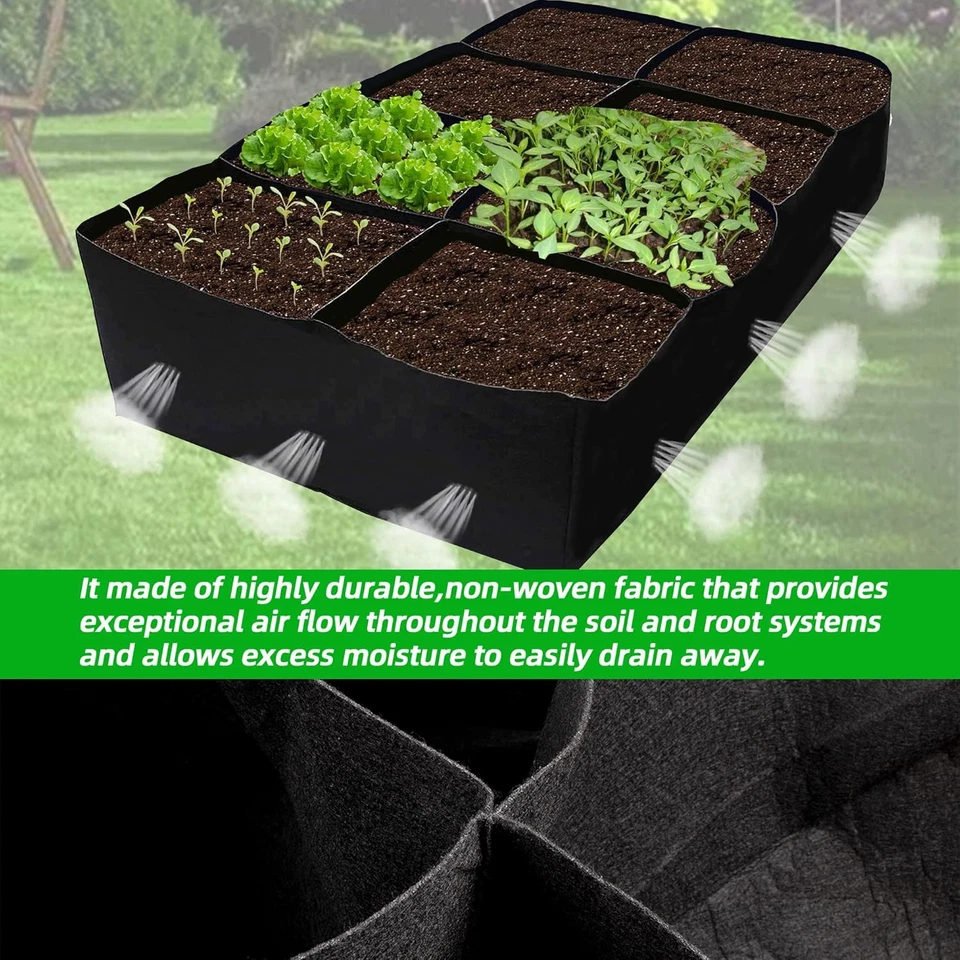 CJGQ Fabric Raised Garden Bed, 128 Gallon 8 Grids Plant Grow Bags, 3X6Ft Planter - Image 3 of 4