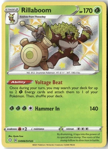 Rillaboom, Pokémon Shining Fates: Shiny Vault Shiny Holo Rare, SV006/SV122 NM