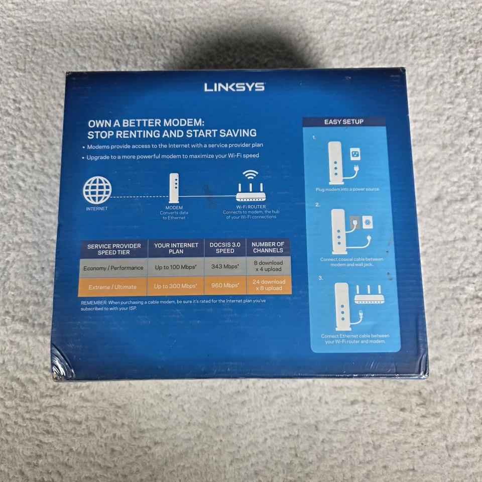 LINKSYS CM3024 High Speed DOCSIS 3.0 24x8 Cable Modem With Power Cable - Image 3 of 4