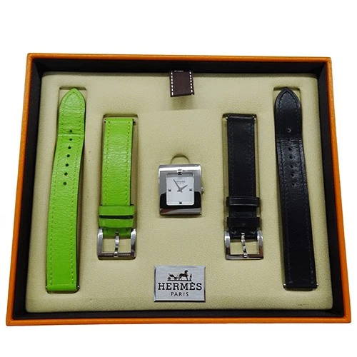 HERMÈS Orologio da cintura HERMES BE1.110 quadrante verde nero quarzo SS pelle ottimo