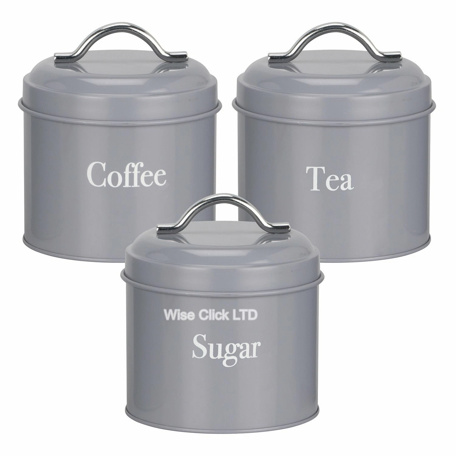 Grey STORAGE CANISTERS TEA COFFEE SUGAR JARS POTS CONTAINERS CADDY SET OF 3