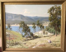 Greg Allen 1982 Silvan Dam Scenic Landscape Framed Oil Painting Framed