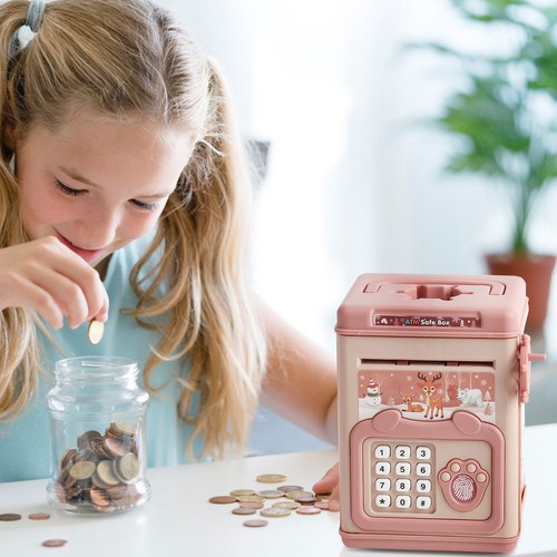 Electronic Piggy Bank ATM Password Money Box Cash Coins Saving Kids Gift Pink - Picture 4 of 5