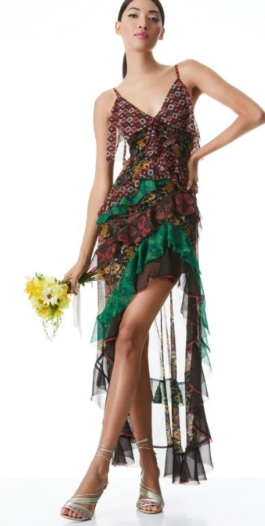 laverne asymmetrical ruffle maxi dress Asymmetrical flamenco dress beige flounces main image 1