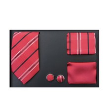 New in box Men's necktie solid  pattern hankie cufflinks 4 pc Gift Set Red