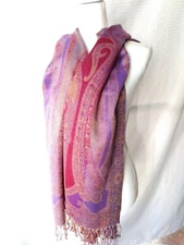 Tapestry Scarf Throw Wrap Purple Gold Paisley Lux Look Fringed