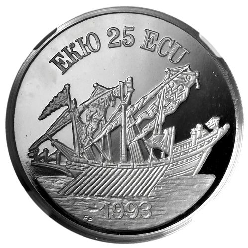 BULGARIA 25 Ecu 1993 Silver 1oz NGC PF65UC 'Ancient Galley'