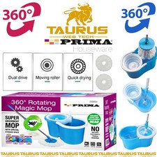 360&deg; ROTATING MAGIC MOP SPIN BUCKET SET STEEL MICROFIBER FLOOR DRY 2 HEADS UK