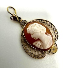 Antiker 18 Karat Gold Kamee Anh&auml;nger viktorianische Filigran-Handarbeit cameo