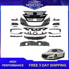 Complete Front Bumper Cover Kit W/Grille & Fog Light Fit 2018-2020 Honda Accord