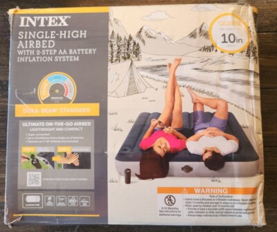 Intex 10'' Queen Size Air Mattress with 2-Step AA Battery Inflation Pump System