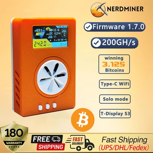 NerdMiner Nerdnos one  200GH/s Bitcoin Solo Lottery Miner Win 3.125 BTC with USB - Picture 1 of 5
