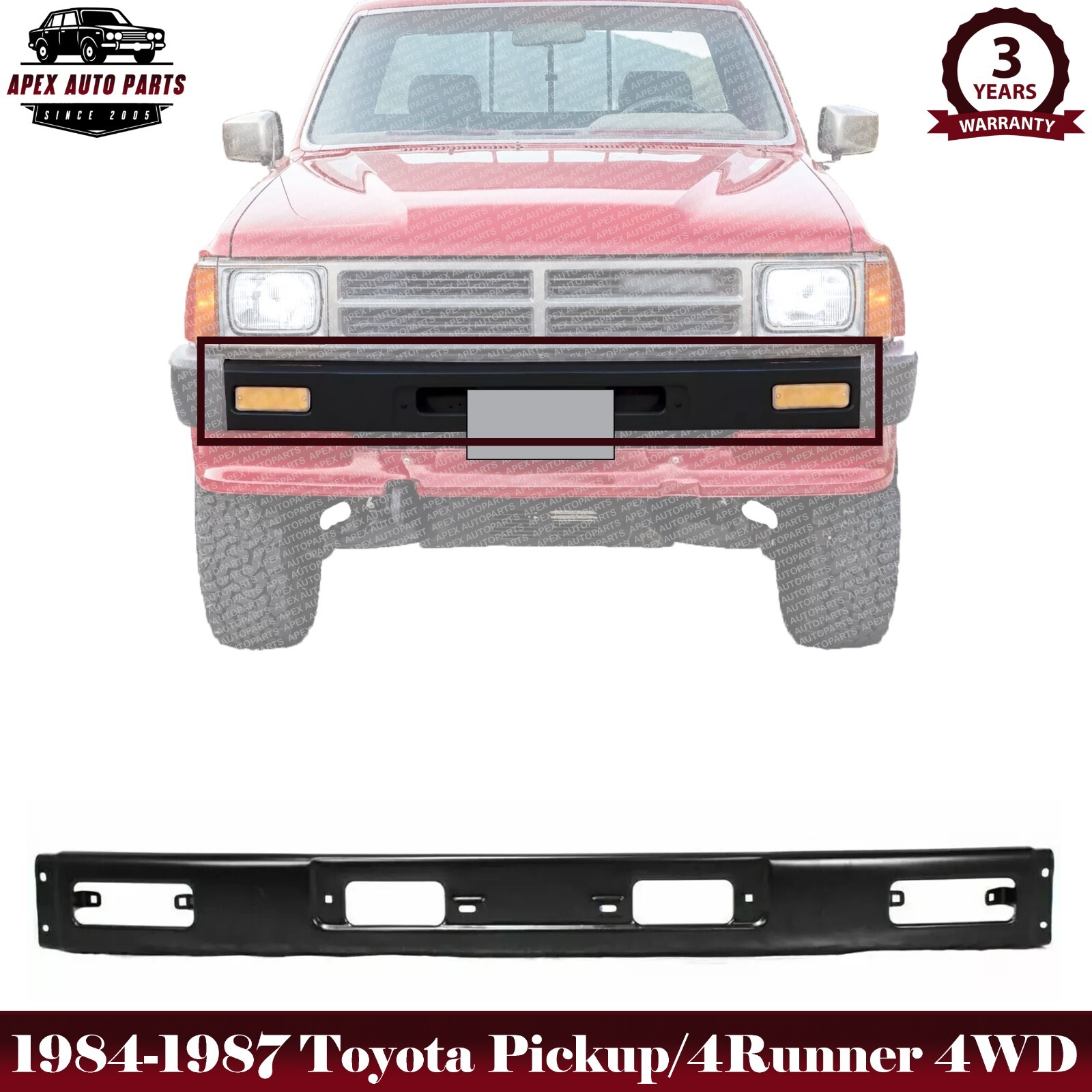 New Front Bumper Painted Black Steel For 1984-1987 Toyota Pickup / 4Runner 4WD