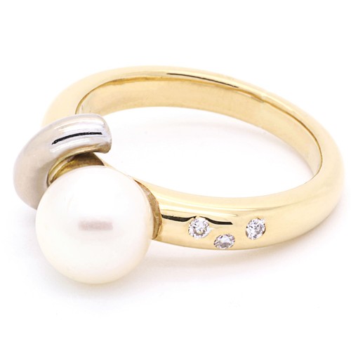 Ring 750 Gelb & Weißgold mit Akoya Perle & Diamanten - Picture 3 of 4