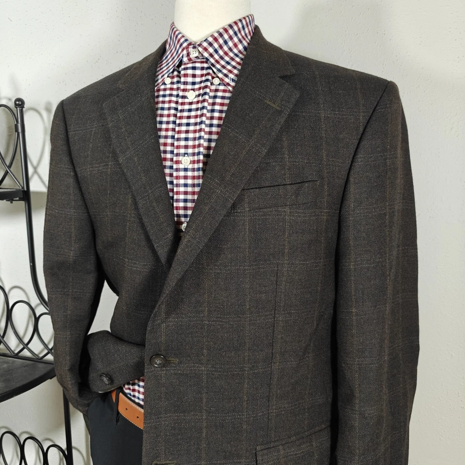 Abrigo Blazer Deportivo Oscar De La Renta Para Hombre Dos Botones Espiga Cuadros Lana 46L Foto 4 de 4