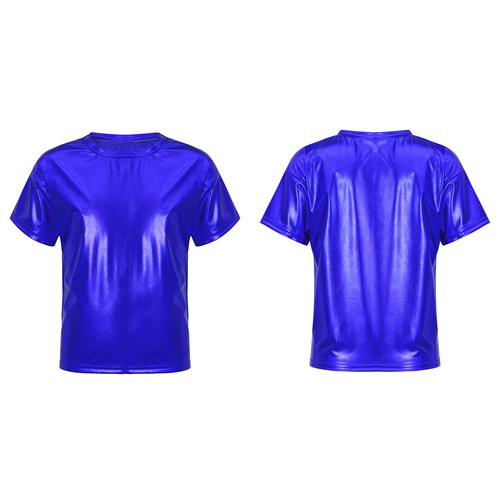 Kids T-Shirt Shiny Metallic Hip Hop Dance Girls Short Sleeve Modern Jazz Tops - Picture 4 of 41