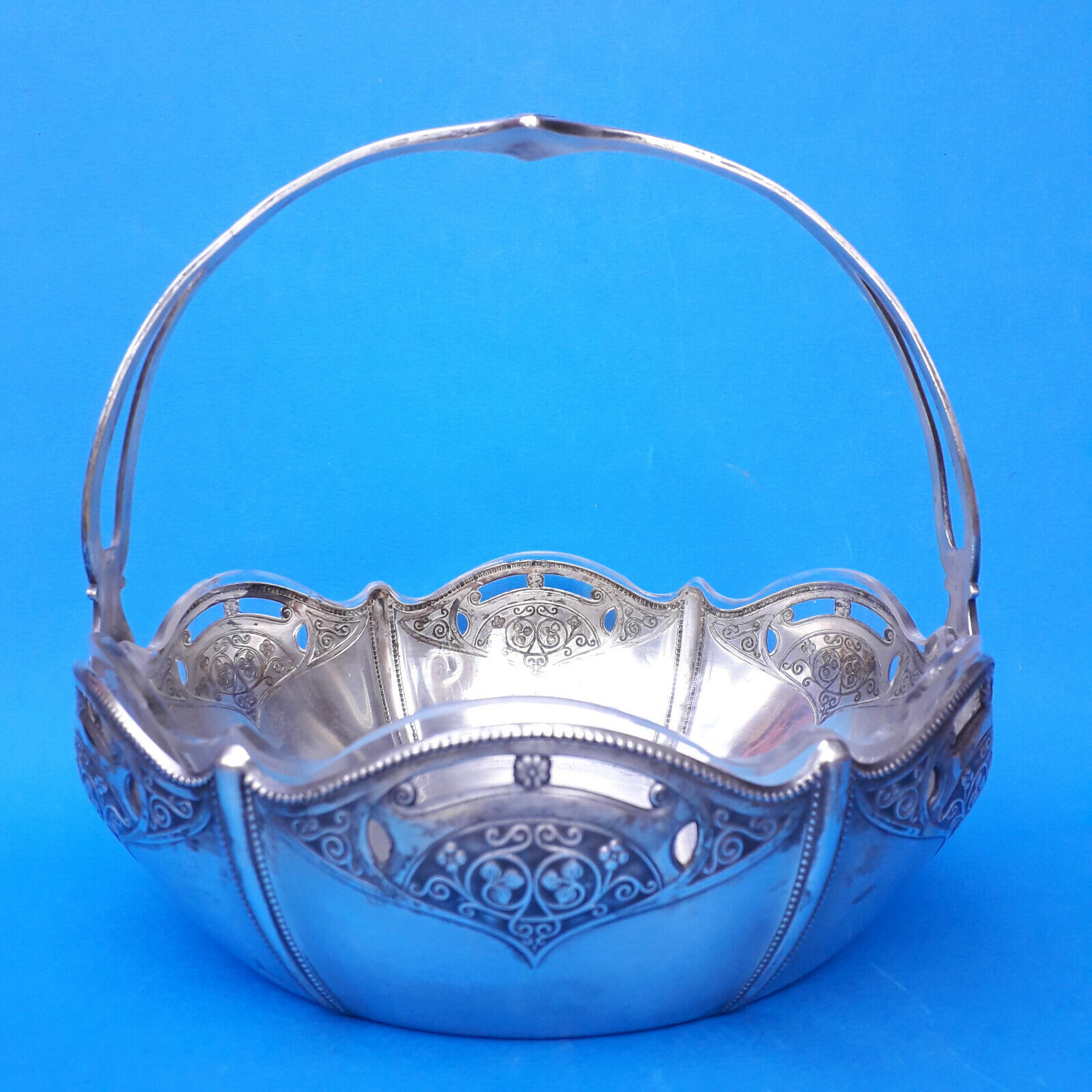 ART NOUVEAU Silver Plated Fruit Basket with Glass Liner  - Unmarked WMF ?