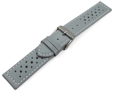 Bracelet montre cuir de veau perforé surpiqué gris 16mm 18mm 20mm 22mm NEUF - Photo 1/3